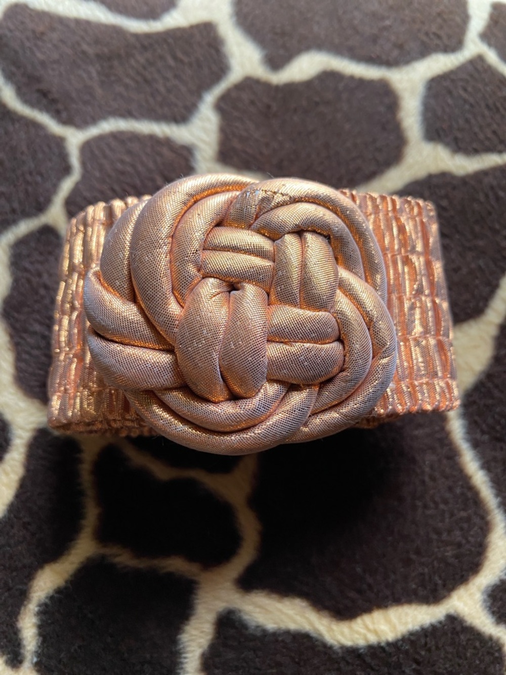 Vintage 80’s Copper Colored Cinch Elastic Belt With Infinity Knot Buckle